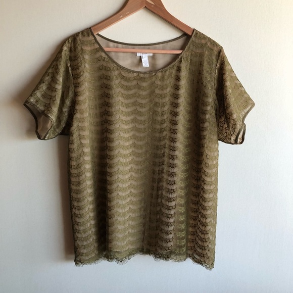 J. Crew Tops - J. Crew lace top in olive green